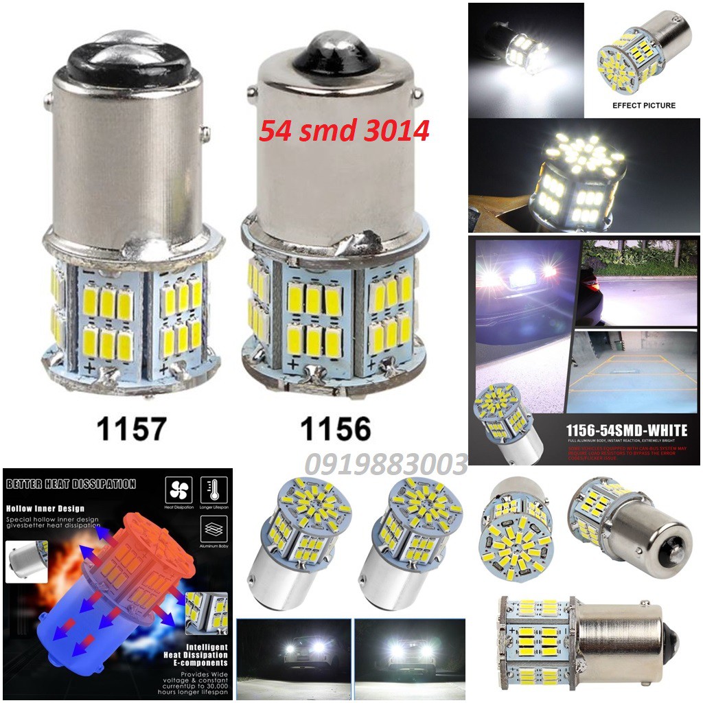 (1156/1157-54smd-3014) 1 bóng 1156 / 1157 led đèn phanh ô tô 1156, đèn hậu xe máy 1157