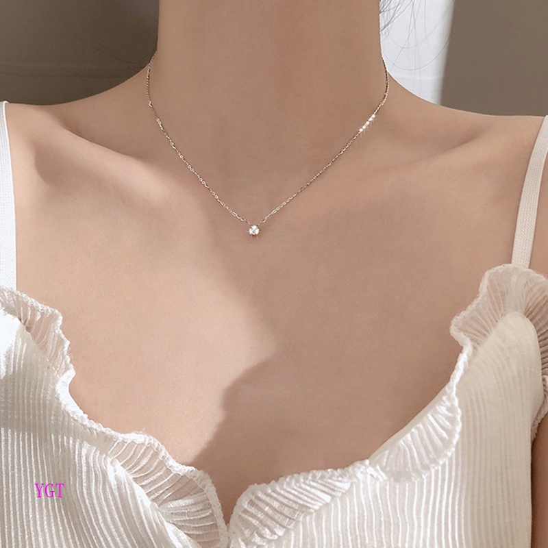 Ygt Vòng cổ Bạc Mặt Hình Học Lấp Lánh Cho Nữ