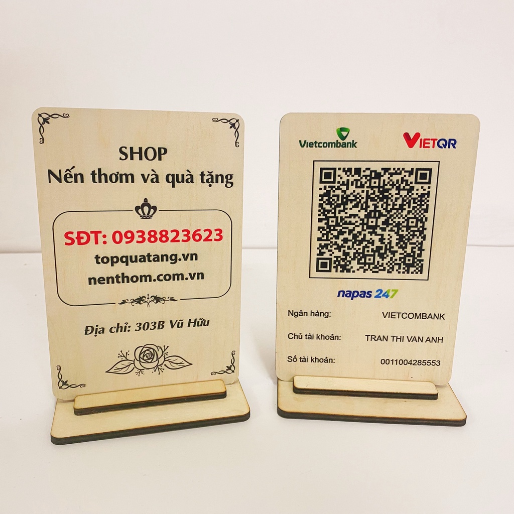 Bảng thông tin Thegioipuzzle tài khoản ngân hàng - Tên shop, mã QR thanh toán bằng gỗ bền đẹp cao cấp