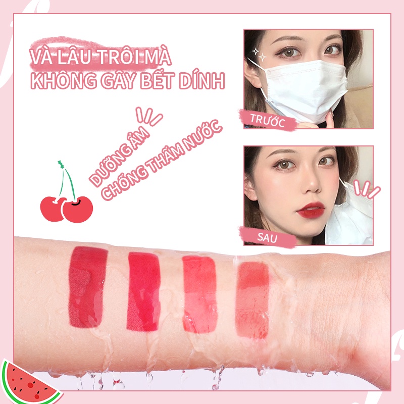 Set 4 son kem BAYFREE màu sắc nhung lì dạng lỏng sáng bóng mềm mịn dùng làm kem má hồng được