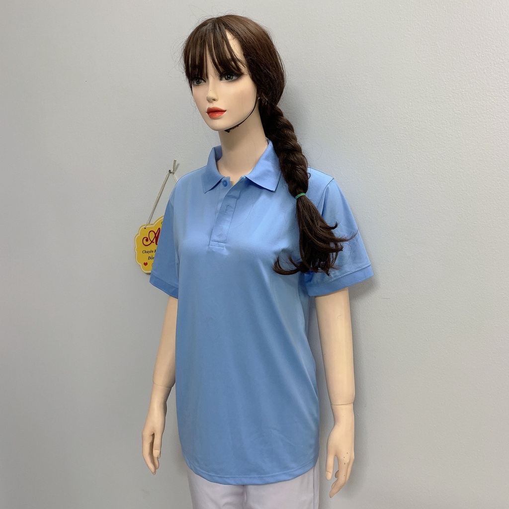 Áo polo màu xanh pastel mặc sáng da vải poly Thái cao cấp cho nam nữ _ Hình chụp thật