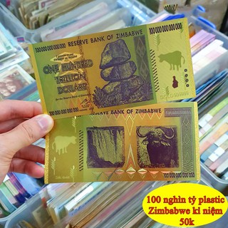 Tờ tiền lưu niệm 100 NGÀN TỶ Zimbabwe bằng plastic vàng, mệnh giá lớn nhất hành tinh