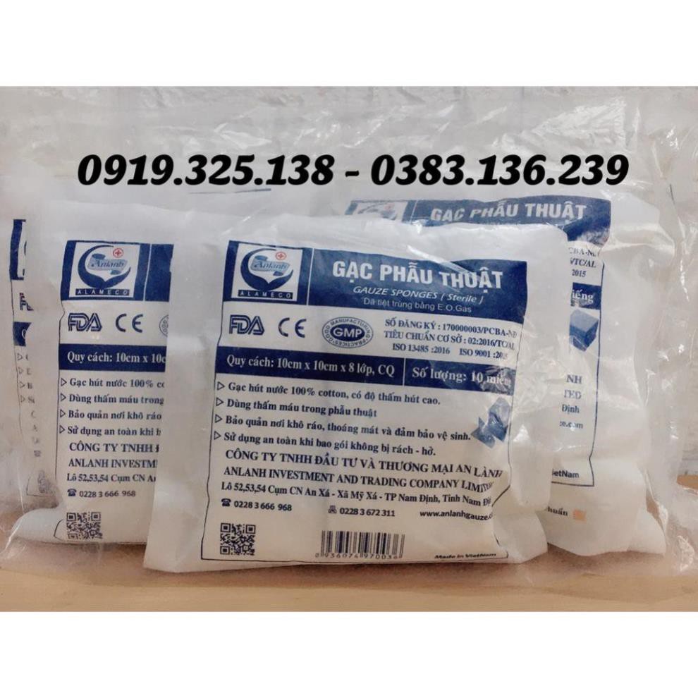 10 gói Gạc y tế phẫu thuật cản quang VT - An Lành 10cm x 10cm x 8 lớp ( 100 miếng),