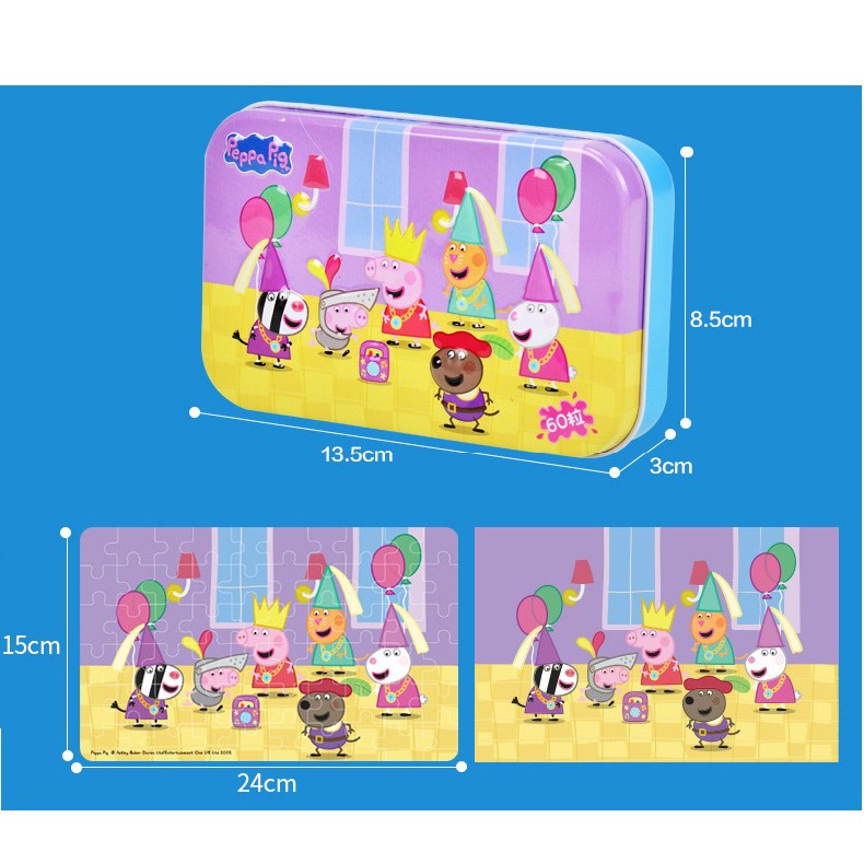 Đồ chơi xếp hình puzzle 60-100-200 mảnh hộp thiếc in dập nổi chủ đề Peppa Pig - Pony/ Bộ xếp hình cho bé