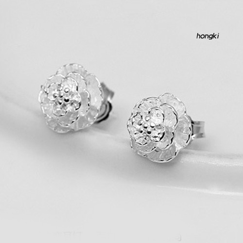 Khuyên tai mạ bạc phối hình hoa hồng lãng mạn thời trang