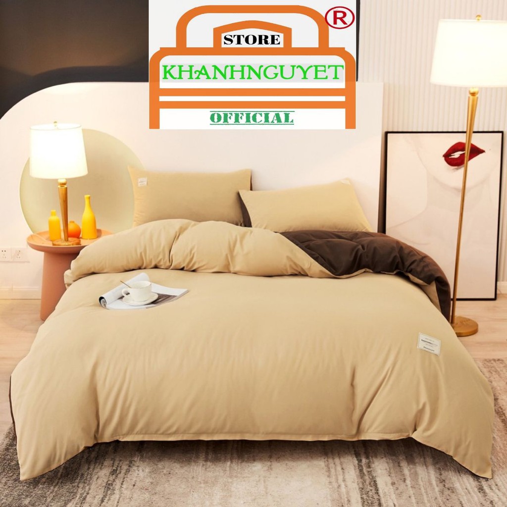 Bộ Chăn Ga Gối Cotton TICI hàng nhập - Vàng nhạt ga Nâu