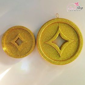 Đồng xu nhũ vàng trang trí Tết