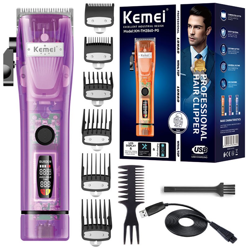 Tông đơ điện Kemei 2860+PG hiển thị LCD có thể điều chỉnh năng lượng dành cho thợ chuyên nghiệp
