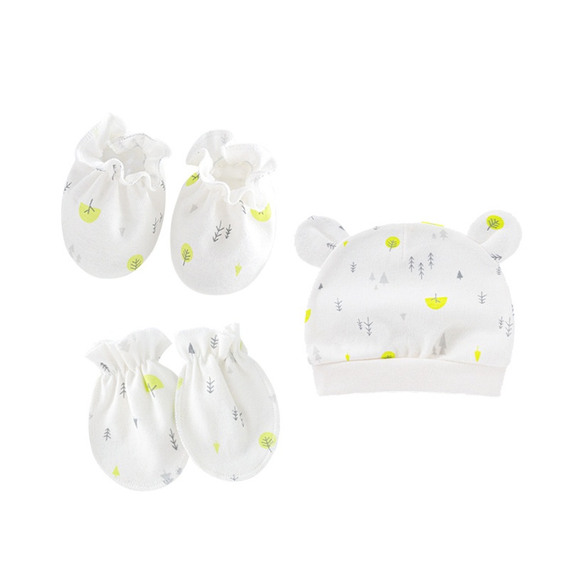 Bộ Găng Tay + Vớ Cotton Mềm Chống Trầy Xước Thoải Mái Cho Bé Sơ Sinh 0-3 Tháng Tuổi