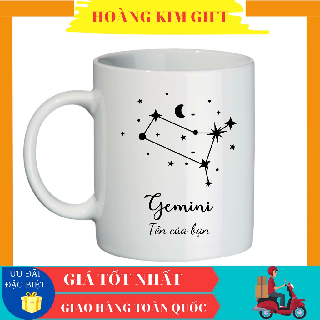 Cốc sứ, ly sứ in hình chòm sao cung hoàng đạo và tên theo yêu cầu, dung tích 350ml