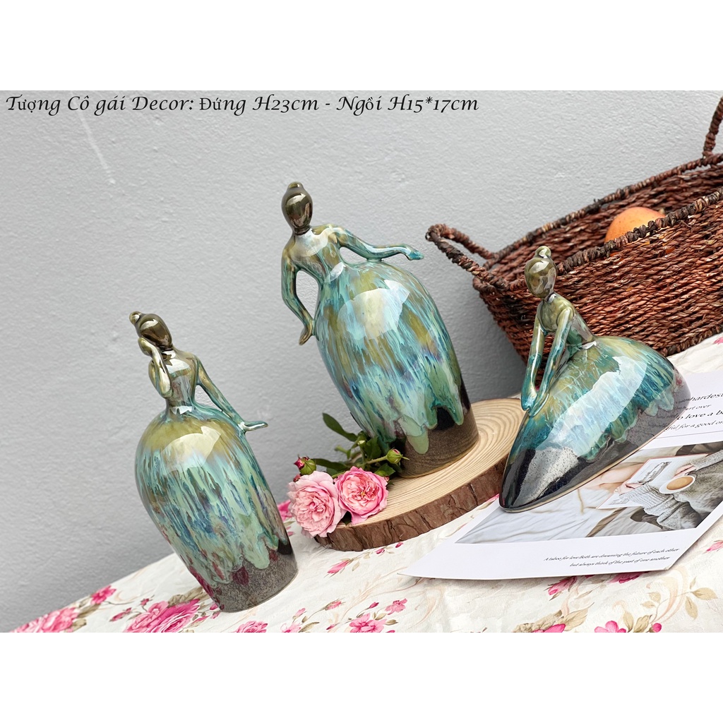 (SẴN HÀNG - BẢO HÀNH BỂ VỠ)Tượng cô gái trang trí decor nhà cửa - gốm sứ Bát Tràng cao cấp