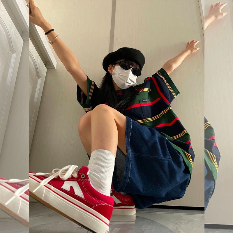 Set Áo Thun Ngắn Tay Cổ Tròn + Quần Short Jeans Lưng Cao Thời Trang Nữ