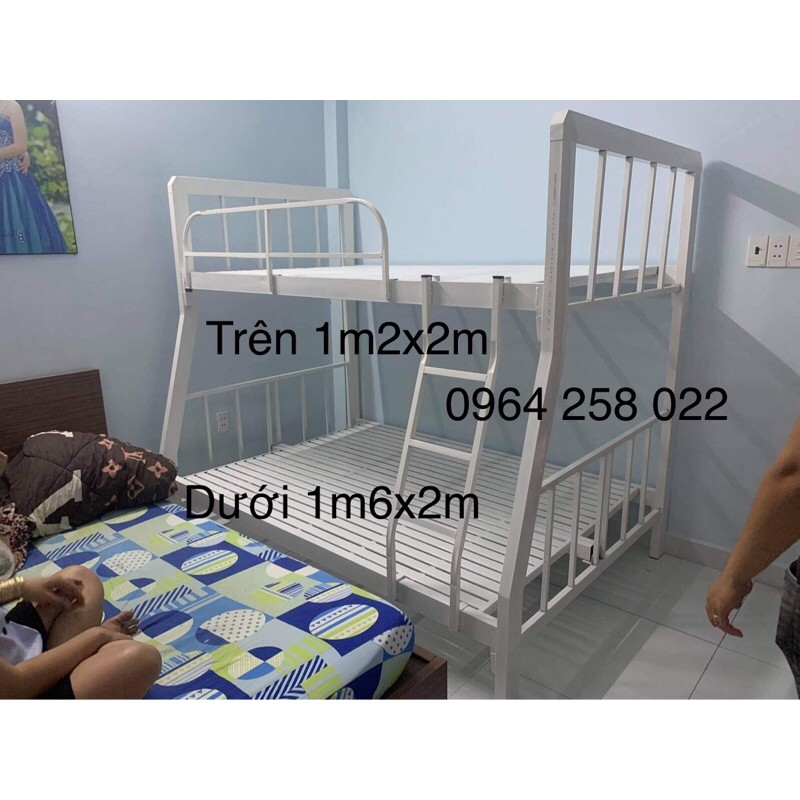 Giường tầng khung hộp trên 1m2x2m dưới 1m6x2m Freeship tphcm (hình chụp thật)