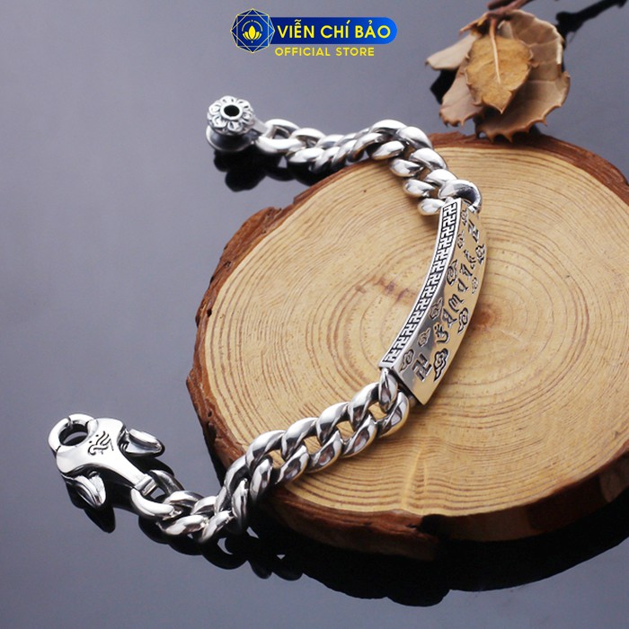 Lắc tay bạc nam khắc Lục Tự Đại Minh Chân Ngôn chữ Vạn chất liệu bạc Thái 925 thương hiệu Viễn Chí Bảo L100638