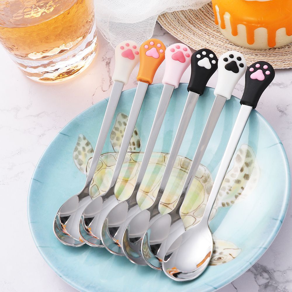 Muỗng uống cà phê bằng thép không gỉ hình chân mèo dễ thương