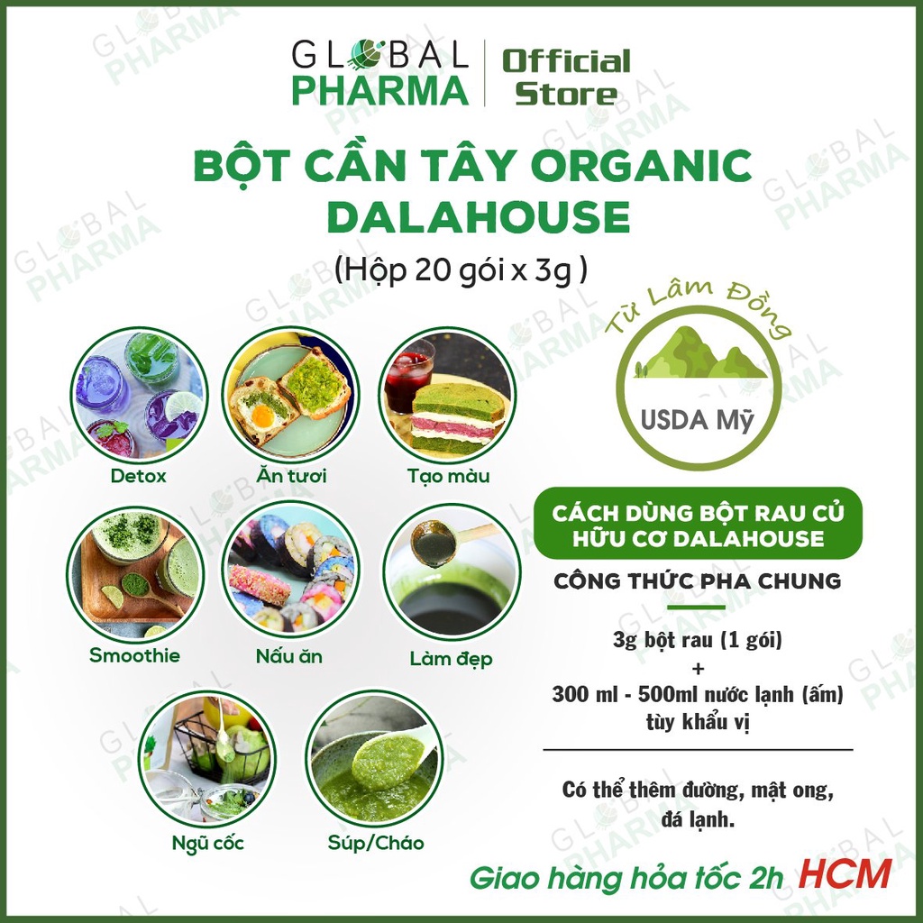 Bột Cần Tây Nguyên Chất Dalahouse (Hộp 20 gói x 3g) - Cần Tây Đẹp Dáng, Thanh Lọc, Làm Mịn Da