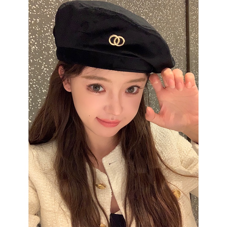 Mũ Nồi Vải Nhung Màu Đen Phong Cách Hàn Quốc Thời Trang Mùa Thu Cho Nữ