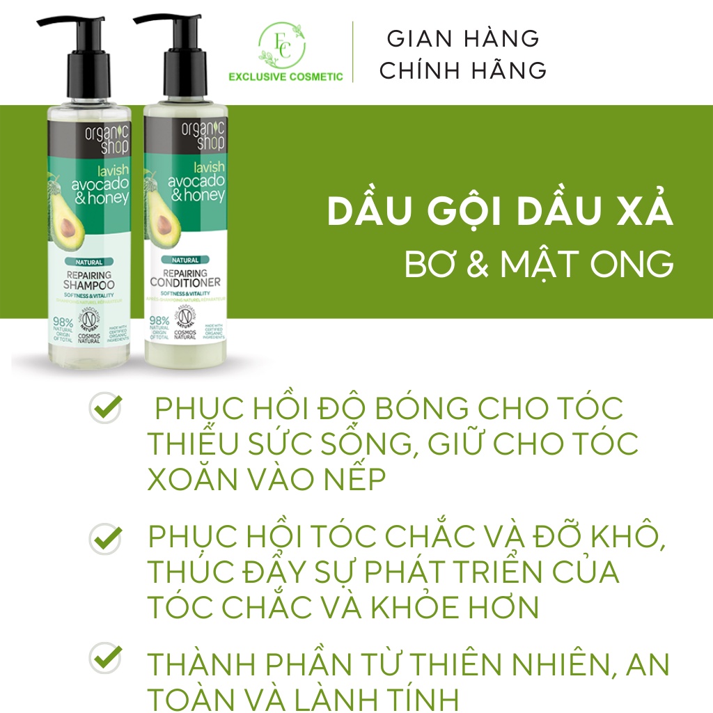 Dầu gội xả Organic Shop Repairing Shampoo Avocado & Honey 280ml