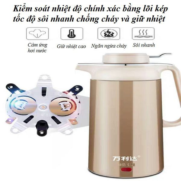 Ấm siêu tốc cao cấp giữ nhiệt chống bỏng hiệu quả tiết kiệm điện dung tích bình đun lớn chính hãng Malata