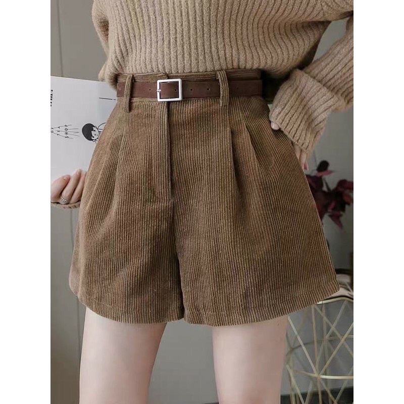 Quần Short Nữ BIGSIZE chất liệu Nhung Tăm Khóa kéo cực ấm 3 màu Đen, Nâu, Nude Quần đùi nữ mặc nhà