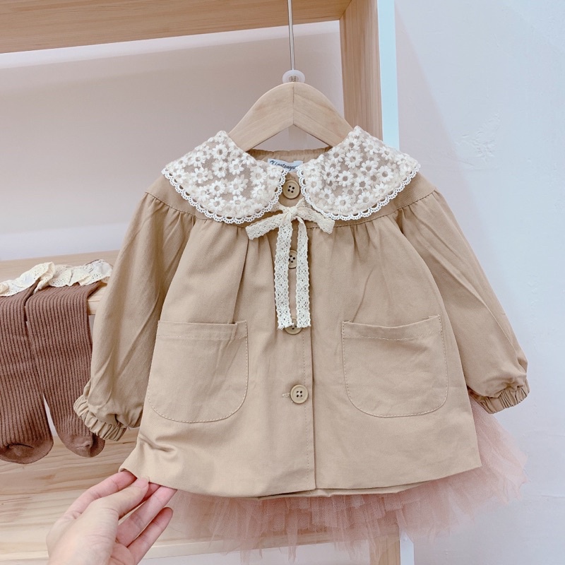 Áo khoát kaki cổ ren tiểu thư cho bé gái
