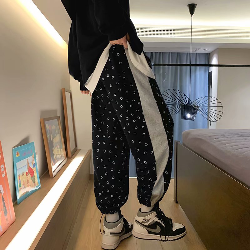 quần ống rộng Lưng Thun In Hình Mặt Cười Phong Cách Nhật Bản Dành Cho Cả Nam Và Nữ | BigBuy360 - bigbuy360.vn