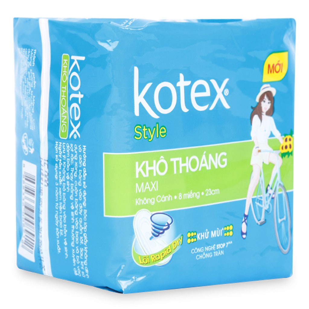 Băng Vệ Sinh Kotex Style Khô Thoáng Maxi Không Cánh Gói 8 Miếng