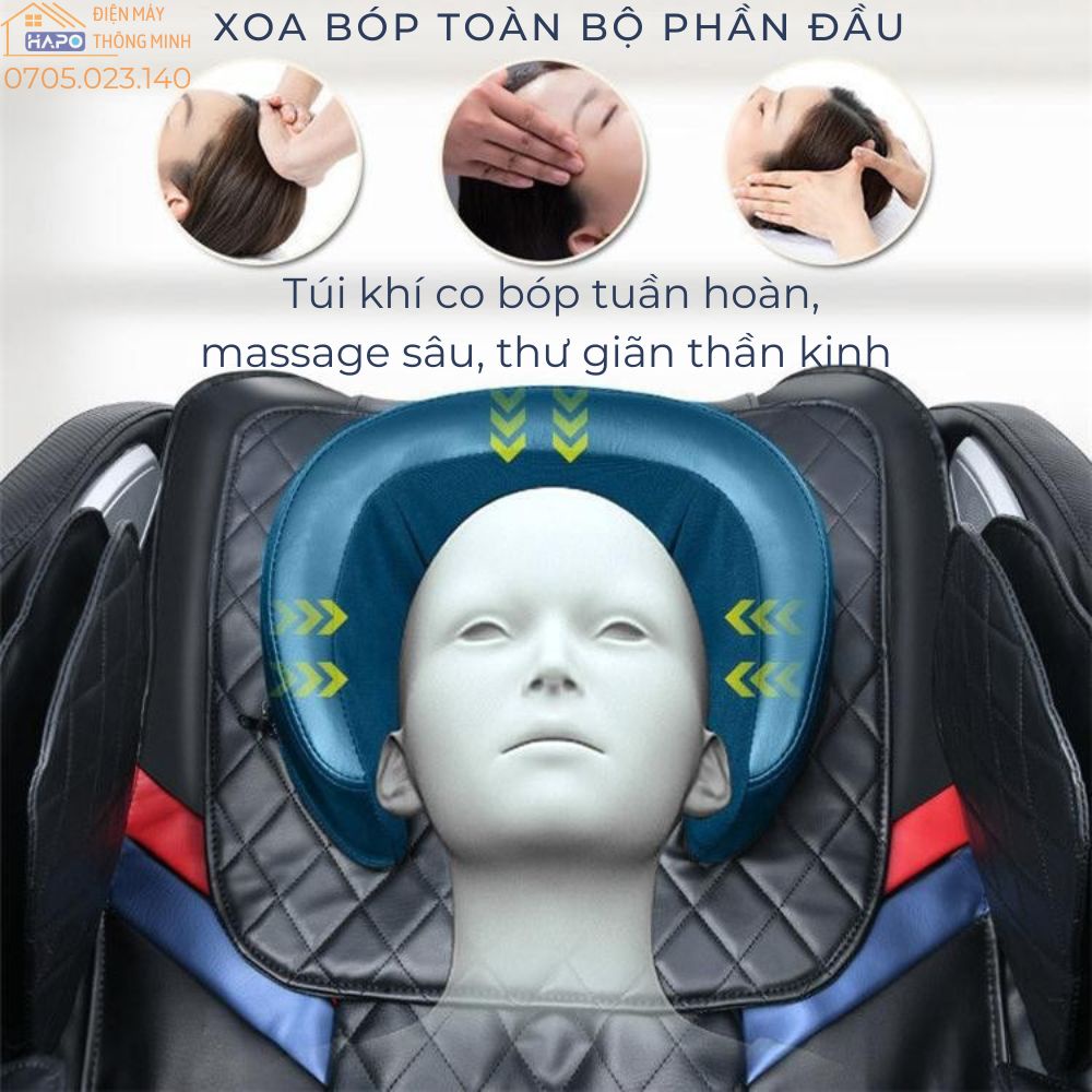 Ghế massage toàn thân Hapo cao cấp, Ghế mát xa trị liệu tích hợp nhiều chức năng, Máy matxa màn hình cảm ứng hiện đại
