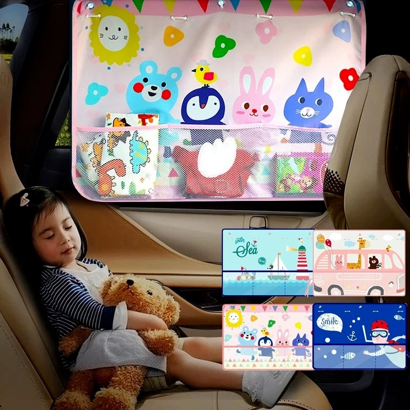 Tấm Che Nắng Cho Cửa Sổ Xe Hơi Kèm Túi Lưới Chống Tia UV Họa Tiết Hoạt Hình Dễ Thương Kèm Móc Treo Tiện Dụng Cho Sedan SUV