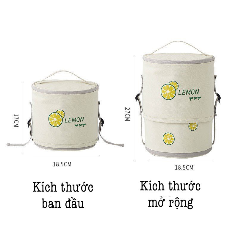 Túi đựng cơm giữ nhiệt cao cấp, 4 lớp giữ nhiệt nóng, lạnh (size 16x14x27 cm), Túi đựng thức ăn tròn - LEMON
