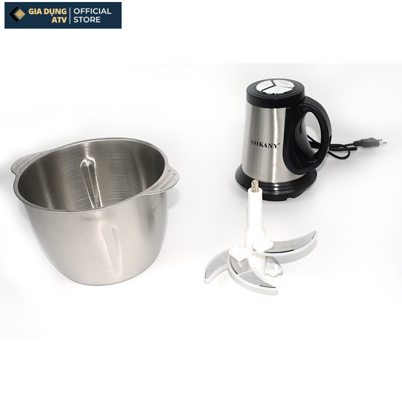 Máy xay thịt , máy xay đa năng Sokany 4 lưỡi , cối 3L Inox 304 công suất lớn 600w Hàng chính hãng BH 12 tháng