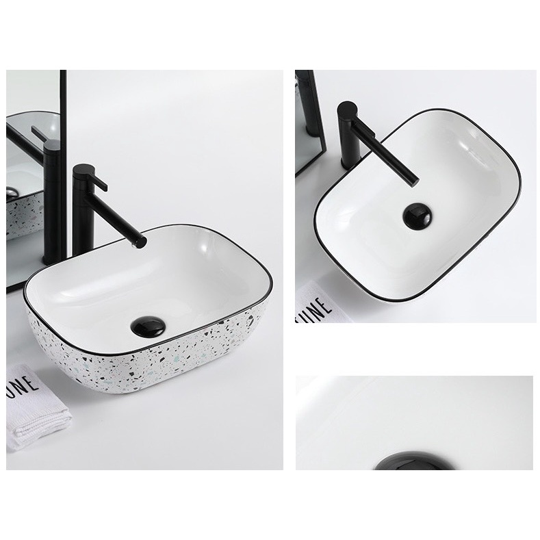 Chậu lavabo đặt bàn điểm hoạ tiết nhiều màu men nung cao cấp  bảo hành 10 năm