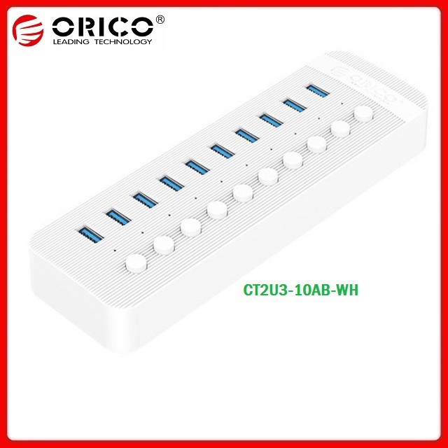 Bộ Chia Cổng USB Hub ORICO CT2U3-10AB/CT2U3-7AB-WH Trắng (7-10 cổng USB 3.0 có công tắc riêng lẻ) - Hàng chính hãng