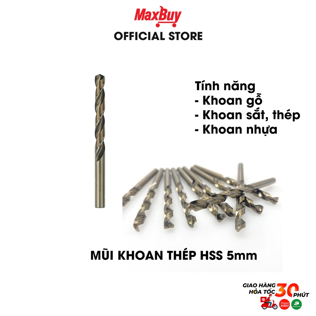 Mũi khoan lỗ tròn thép HSS 5mm khoan gỗ, thép, sắt, nhựa