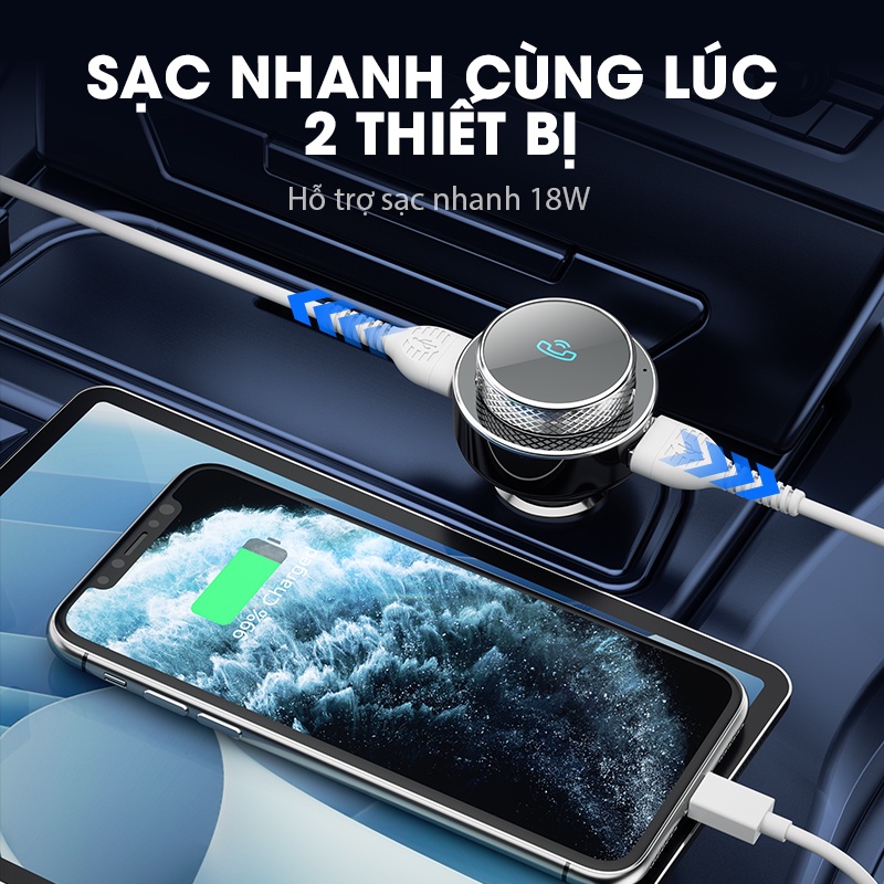 Tẩu Sạc Ô Tô ACOME ACC04 Đa Năng Hỗ Trợ Đàm Thoại 2 Cổng Sạc Bluetooth 5.0 Bảo Hành Chính Hãng