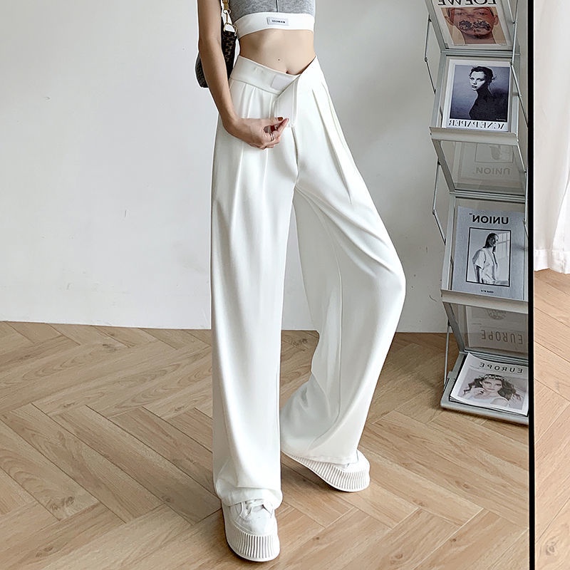 Quần Dài Lưng Cao Ống Rộng Vải Lụa Mát Thời Trang Mùa Hè Cho Nữ