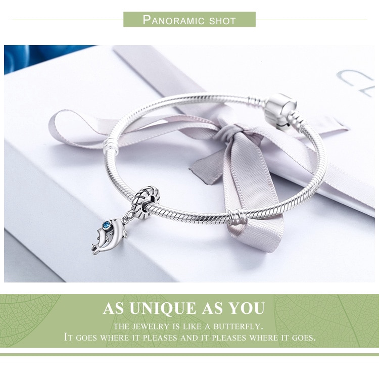 Hạt xỏ Bamoer SCC264 hình cá heo đính đá trang trí phụ kiện trang sức thời trang cho nữ