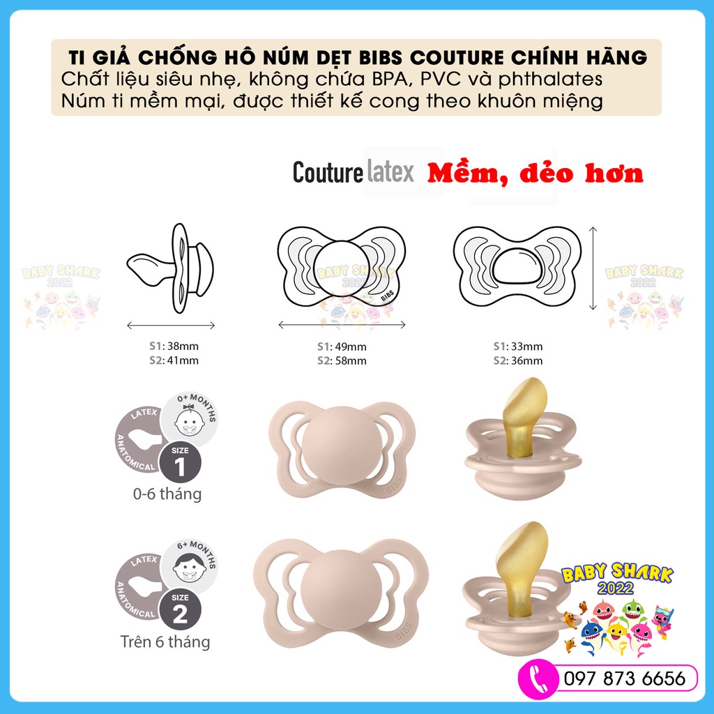 Ti giả núm dẹt chống hô cho bé BIBS Couture chính hãng Đan Mạch