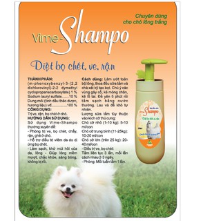 Sữa tắm hỗ trợ diệt ve, rận, bọ chét Vime-Shampo 300ml - Chuyên dùng cho chó lông trắng