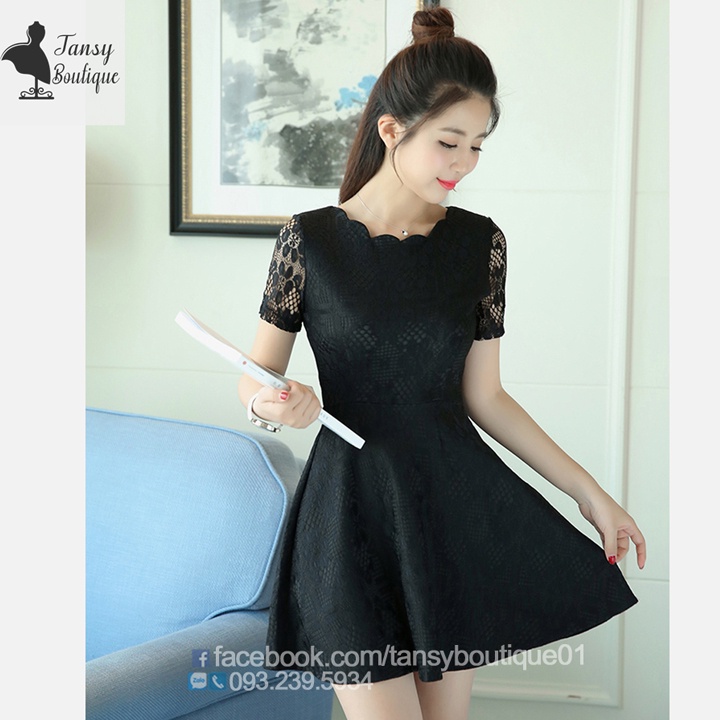 Váy ren thiết kế cao cấp chất vài ren Hàn siêu mềm mịn - Đầm váy tiểu thơ dáng xoè phong các Hàn Quố