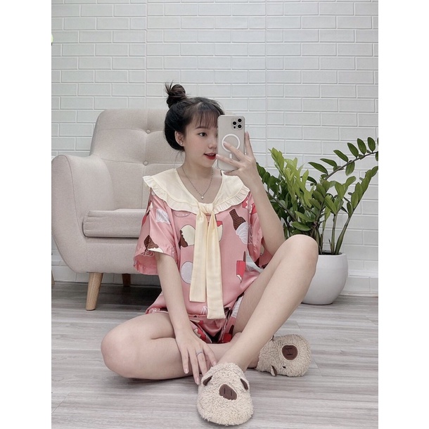❤️FREE SHIP❤️ Bộ đùi lụa latin cổ thuỷ thủ size to rộng siêu cưng