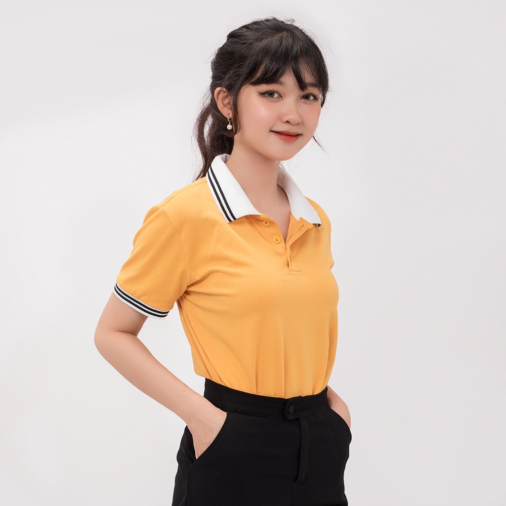 Áo polo nữ AMYRA co giãn có cổ form rộng công sở có cổ basic vải cotton thun phông trơn trắng đen AT021 | BigBuy360 - bigbuy360.vn