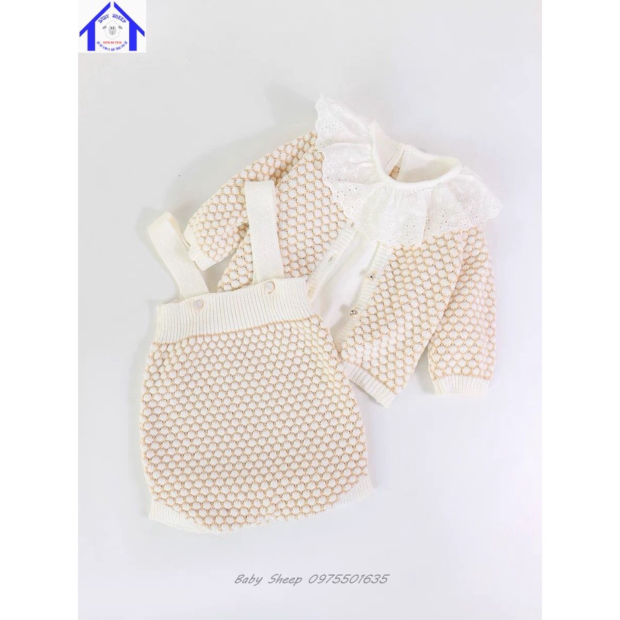 Set Yếm len Kèm Áo Khoác Cardigan hàng Quảng Châu Cao Cấp Cho Bé Gái từ 0-3 tuổi Cực Xinh Xắn Đáng Yêu