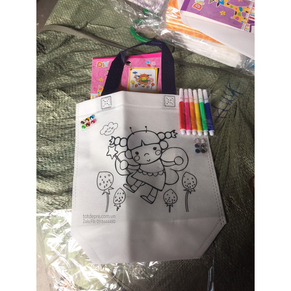 Túi tô màu kèm bút lông cho bé rèn thẩm mỹ hội họa và sử dụng túi xách vải