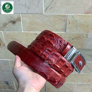 Thắt lưng da cá sấu 4cm nâu đỏ - cá sấu gò vấp