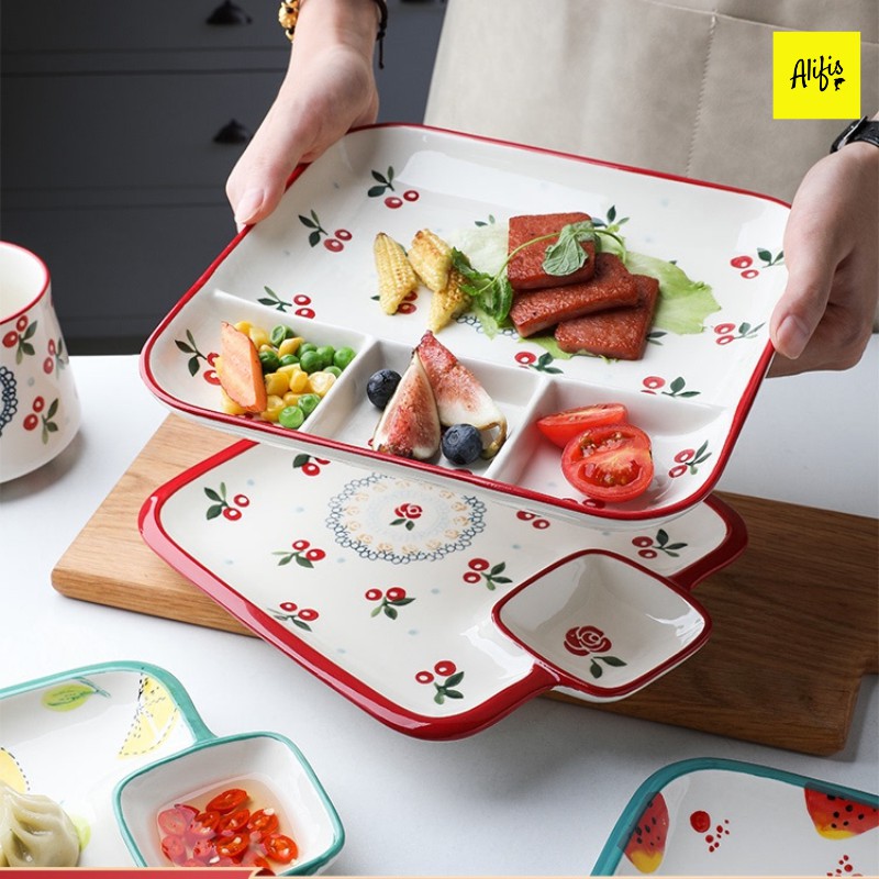 Đĩa sứ, đĩa sứ chia ngăn nhiều họa tiết dùng - phụ kiện bàn ăn tiện dụng