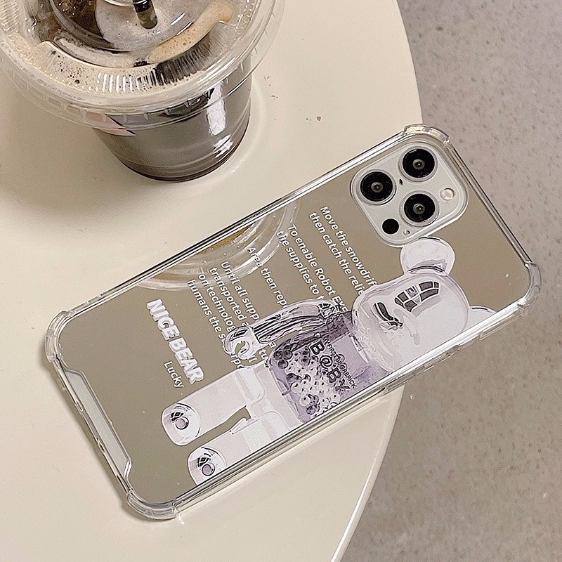 Ốp điện thoại tráng gương họa tiết khối xếp hình gấu cho iPhone13 ProMax 11 12