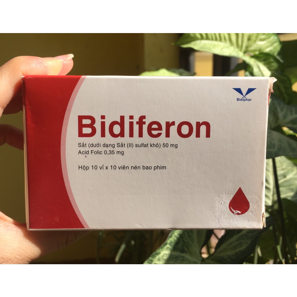 Bidiferon - Cung cấp chất sắt và acid folic dự phòng thiếu sắt và acid folic cho các đối tượng ( hộp 100 viên)