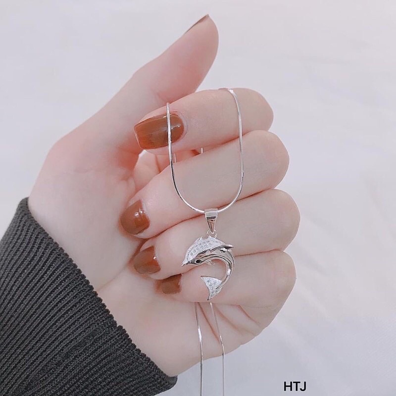 Mặt dây chuyền cá heo đính đá bạc ta , hàng làm kĩ bóng đẹp