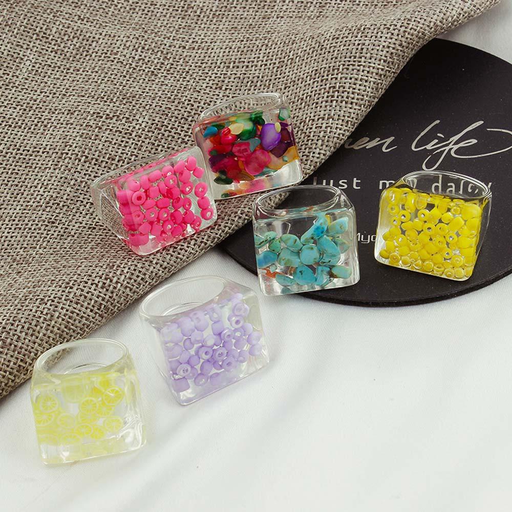 Nhẫn Resin Trong Suốt Nhiều Màu Sắc Họa Tiết Hình Học Cho Nữ|Trang Sức Thời Trang